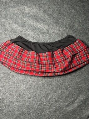 Plaid Red Ruffle Mini Skirt with Black Waistband
